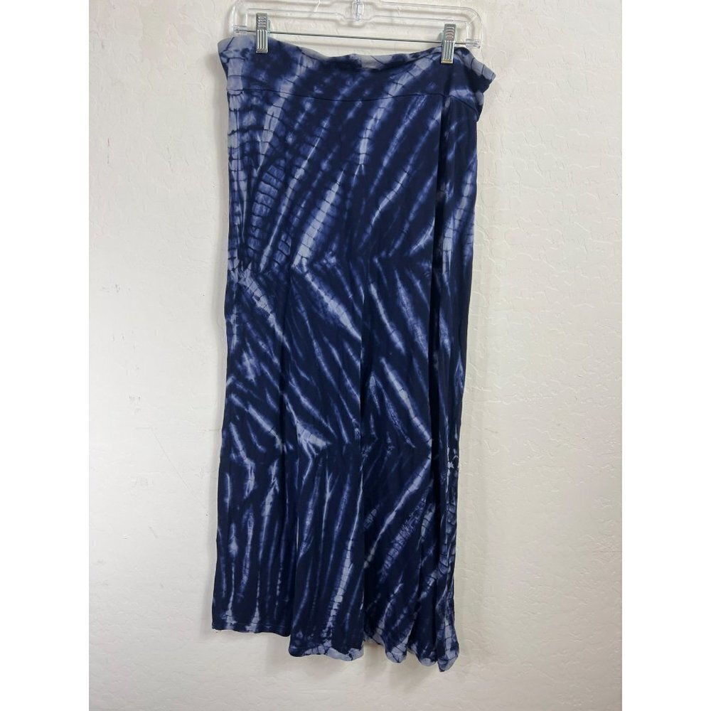 Pink Lotus Sz M High Slit Maxi Skirt Blue Grey Tie Die